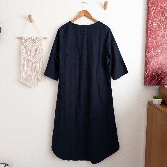 Wuko Gals Claire Midnight Blue Midi Linen Blend Dress Size XS NWT - Picture 2 of 7